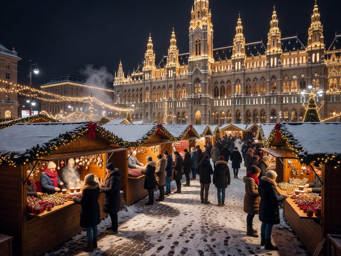 Viennese imperial architecture and Christmas lights on the Graben